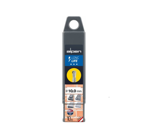 Сверло по камню и бетону Long Life Ø10x120 мм, 10 шт, Alpen 0011801000100