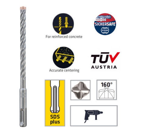 Бур SDS plus FORCE X Ø12x160 мм, Alpen 0081501200100