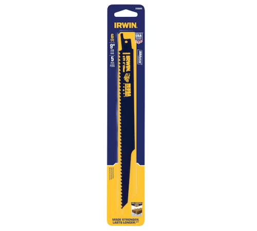 Полотна біметалеві тип 956R по деревині з цвяхами для шабельних пилок 6TPI 225 мм 5 шт, Irwin 10504158