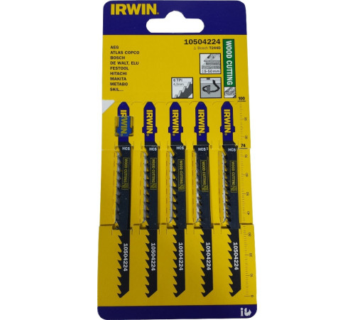 Пилки для лобзика по дереву T244D 6TPI HCS 100 мм 5 шт, Irwin 10504224