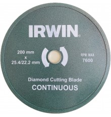 Диск алмазний Ø200x25,4 мм/22,2 мм суцільний по кераміці, Irwin 10505938