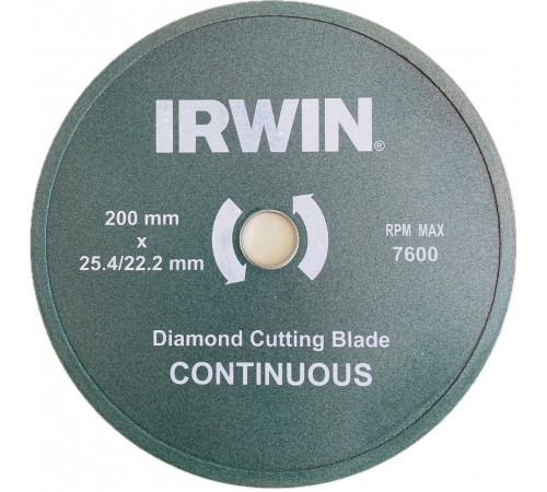 Диск алмазний Ø200x25,4 мм/22,2 мм суцільний по кераміці, Irwin 10505938