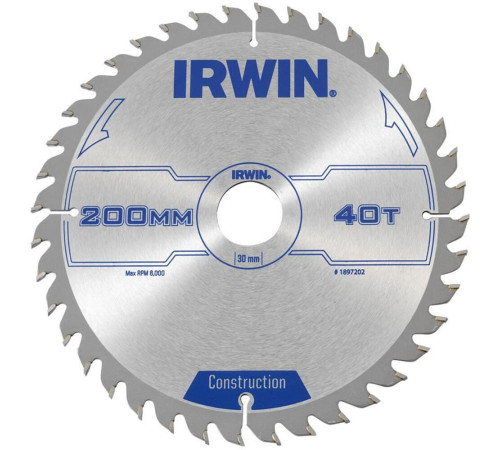 Диск по дереву для ручных циркулярных пил Ø200x30 мм 40T, Irwin Диск по дереву для ручных циркулярных пил Ø200x30 мм 40T, Irwin