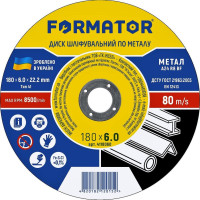 Диск шлифовальный по металлу 180х6.0х22.2, FORMATOR