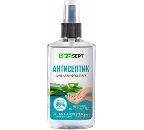 Антисептик для дезінфекції рук з ALOE VERA, 75 мл, AlmaSept