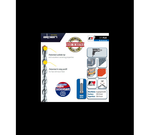 Бур SDS plus F4 Ø18x450 мм, Alpen 0087701800100 Бур SDS plus F4 Ø18x450 мм, Alpen 0087701800100
